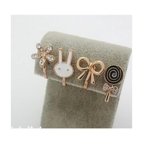 4Pcs/Set Cute Rabbit Lollipop Bow knot Flower Ear Clip on Earrings Without Pierced Ear Cuff for Women Children Jewelry