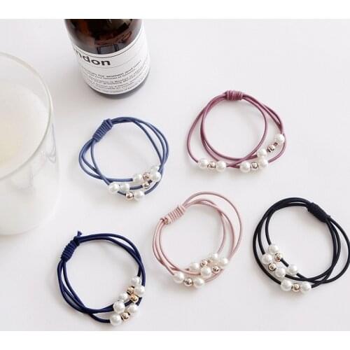5pcs Set New Pearl Hair Ties Ponytail Holder Plain Color Rubber Band Headwear Elastic Hair Band Women Girls Hair Accessories