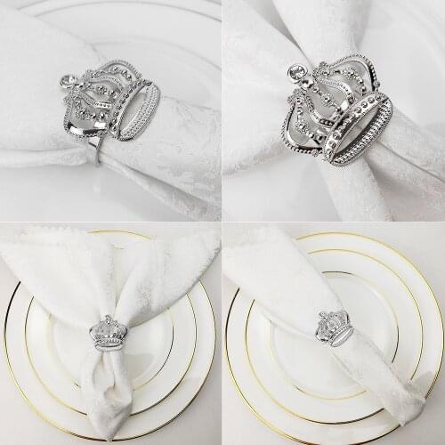 8PCS Gold Silver Napkin Ring Napkin Buckle Chairs Buckles Net Diamond Napkin Buckle Wedding Festival Hotel Food Supplies