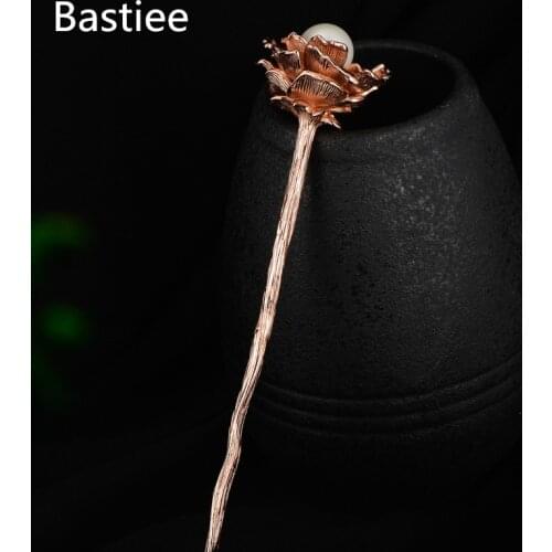 Bastiee Pearl 925 Sterling Silver Hair Sticks Women 18K Golden Plated Lotus Flower Ethnic Hair Step Shake Hmong Luxury Hairpin