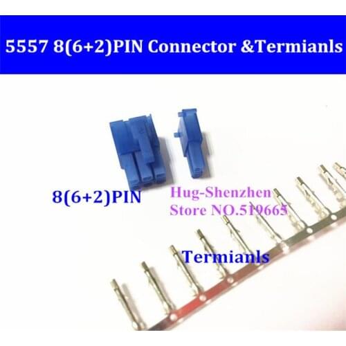 Free shipping 6+2Pin Female PCI-Express PCIe Connector with Terminal Crimp pins Plug - Blue