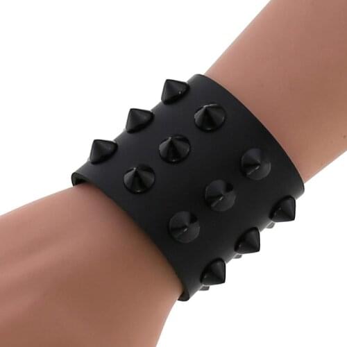 Spikes Rivet Stud Wide Cuff Leather Punk Gothic Rock Unisex Bangle Bracelet Fashion PU Leather Bracelet Women Men Jewelry