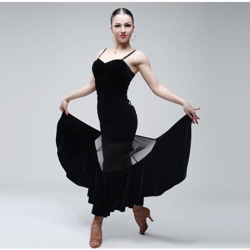 Black lacing velvet latin dance dress woman rumba samba costume sexy Perspective stitching flamenco dress competition costume