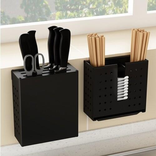 Black Aluminum Alloy Wall Mounted Kitchen Storage Rack for Knives Holder Cutlery Organizer Box Spoons Forks Container Tools