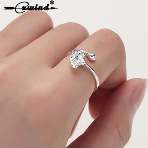 Cxwind Fashion Ginkgo Leaf Shell Rings for Women Adjustable Ginkgo Rings Plant Jewelry Shell Wedding Rings bague femme anillos