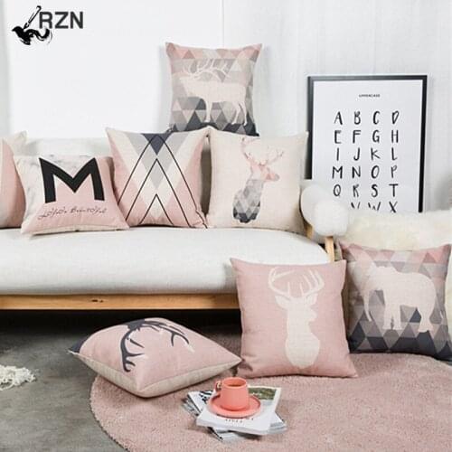 Nordic Style Cushions Decorative Pillow Cover Elephant Grey Throw Pillows Case Pink Deer Geometric Cushions Cover for Sofa 45x45
