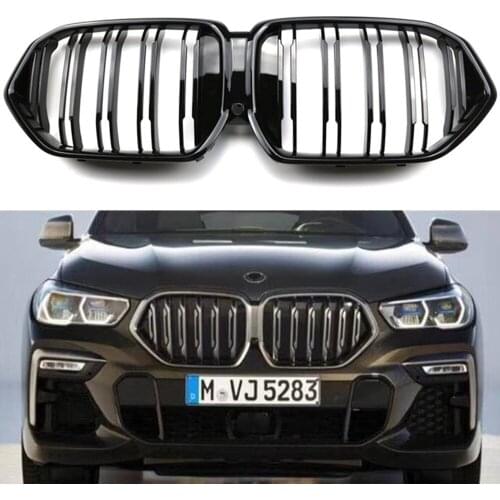 For BMW X6 Gloss Black Front Kidney Grille for BMW X6/G06 2020+ Grill Refit Bumper M-Performance Slat Double Racing Grills Style