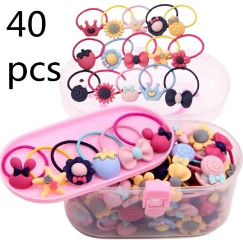 40Pcs/Lot Girls Hair Accessories Gift Box Elastic headband Flower Hair Clip Bows New Headband Hairband Cute Hairbands for Kids