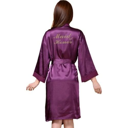 "Bridesmaid" Robe Letter on the Back Wedding Robe Silk Satin Kimono Robe Fashion Night Robe Short Dressing Gown For Wome