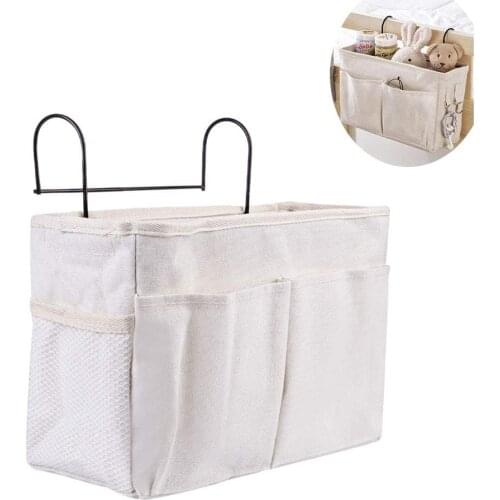 Canvas Bedside Hanging Organizer with Hook Bed Storage Pocket for Dorm Kids Room Top Bunk Bed Loft Bed for Phone Remote Control