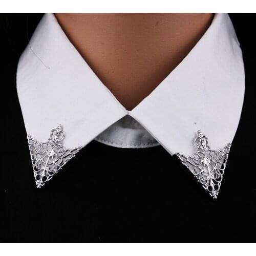I-Remiel Vintage Fashion Triangle Shirt Collar Pin for Men and Women Hollowed Out Crown Brooch Corner Emblem Jewelry Accessories