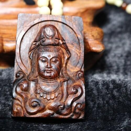 Finest wooden buddha wood carft Chinese HaiNan huanghuali necklace pendant guanyin Amulet ornaments gift collection