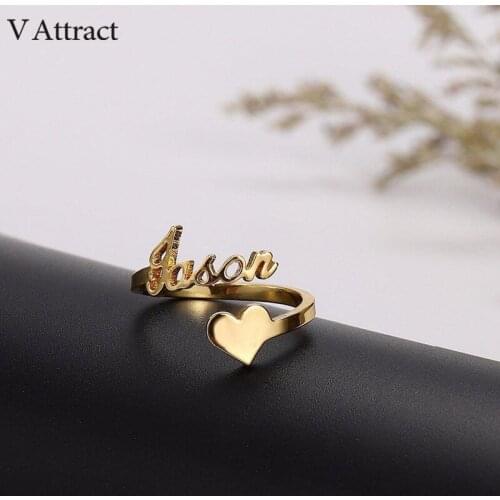 Custom Heart Rings Personalized Name Ring For Women Adjustable Rose Stainless Steel Ring Christmas Bridesmaid Gift Jewelry