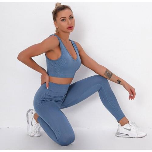 Seamless Yoga Set Women Female Two 2pcs Piece Crop Top Bra High Waist Leggings Sport Suit Workout Outfit Sport Gym Wear Clothes