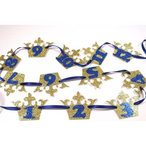 1-12 months Royal Blue Princess crowns baby shower First Birthday party garlands banners buntings kids photo props decorations