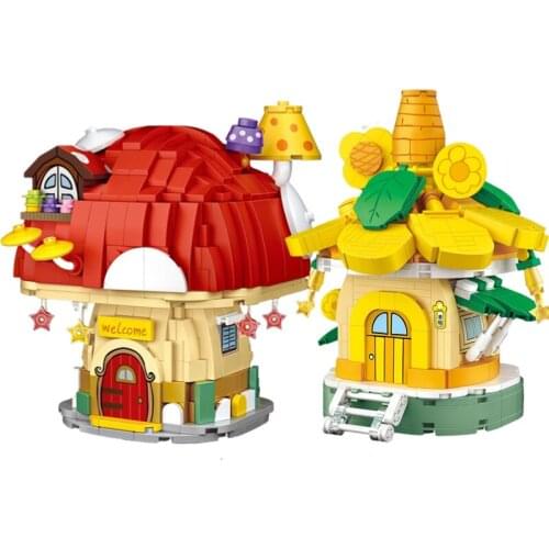LOZ Mini Diamond Building Block Street View Sunflower Mushroom House Assemble Bricks Educational Toys For Kids Birthday Gifts