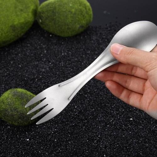 1PC Dual-purpose Spoon Titanium 2 in 1 Fork Spoon Spork Set Outdoor Tableware Cutlery Thicken for Camping Outdoor