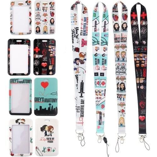 MD628 DMLSKY Cartoon Doctor Nurse Tv Show Necklack Key Gym Multifunction Mobile Phone Lanyard With Card Holder Cover