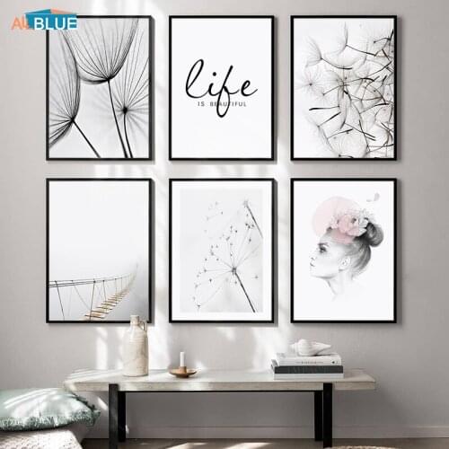 Dream Girl Dandelion Landscape Poster Wall Art Nordic Canvas Print Painting Life Quotes Wall Pictures Home Decor For Living Room