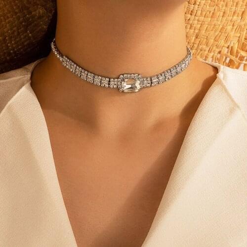 Fashion Luxury Rhinestone Crystal Chains Choker Necklace for Women Vintage Geometric Clavicle Necklace Jewelry Christmas Gift