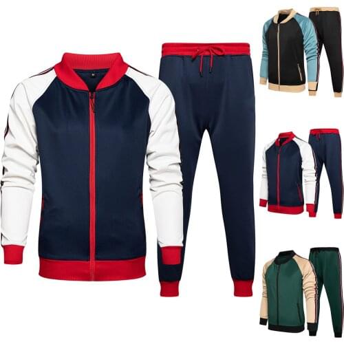 2021 Men’s Autumn Two-piece Hooded Patchwork Long Sleeve Top Blouse & Long Pants Sets High Quality Comfy Fashionable Design Suit