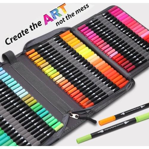 120 Colors Art Pens Set Fine Tip & Flexible Brush Pen Tip Water Based Markers For Adult Coloring Calligraphy Drawing Coloring