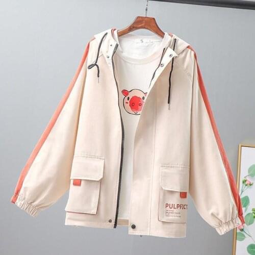 2021 New Womens Jacket Autumn Long Sleeve Famale Windbreaker Causal Hooded Loose Coat Zipper Lightweight Jacket Outerwear