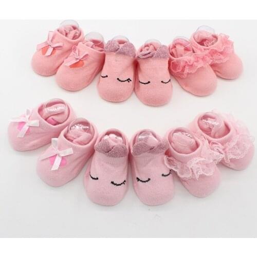 New Baby Socks Cotton Lace Bowknot Booties Sock Newborn Dispensing Antiskid Indoor Floor Children Socks Shoes