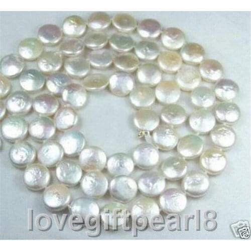 Natural 12MM White Coin Akoya Cultured Pearl Necklace 35"