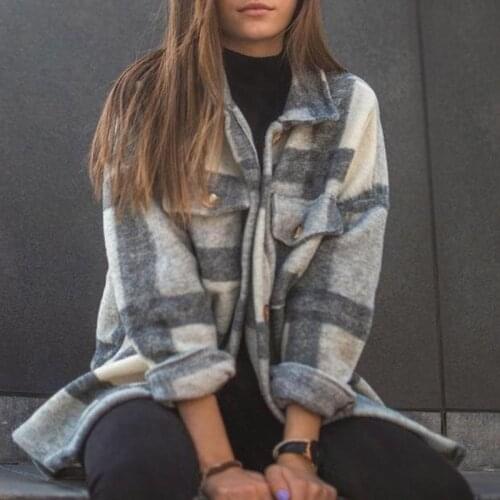 Women Coat Woolen Francais Plaid Hooded Surchemise Femme Carreaux Spring Fall Winter Top Loose Streetwear Belt Plus Size Outwear