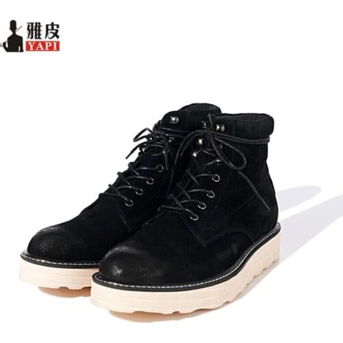Retro Hight Quality Genuine Leather Mens Winter Boots Lace Up Warm Snow Boots Boots Boys High-Top Shoes