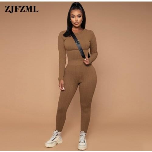 Soild Sexy Fitness Two Piece Set 2021 Autumn Winter O-neck Full Sleeve Sweater and Full-length High Waist Stretchy Pencil Pants