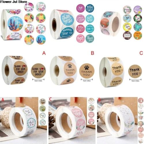 Stationery Sticker Round Floral Thank You Stickers Scrapbooking For Package Seal Labels Custom Sticker Decoration Sticker