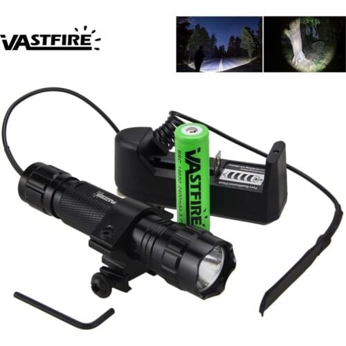 Tactical 501B 5000lm XM-L T6 Led Weapon Gun Light White Hunting Flashlight+Rifle Scope Airsoft Mount+Remote Switch+18650+Charger