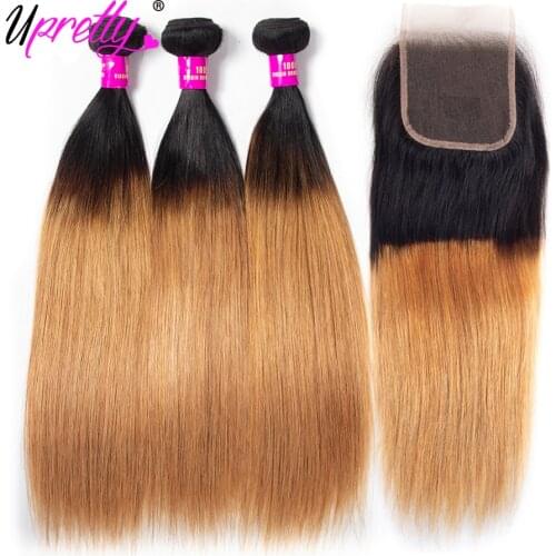 Upretty Hair Ombre Bundles With Closure Brazilian Straight Lace Closure WIth Bundles Honey Blonde Colored Bundles With Closure