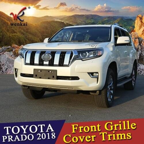 WENKAI For 6PCS Chrome Front Center Grille Cover Trims Sticker For Toyota Land Cruiser Prado LC150 Accessories 2018