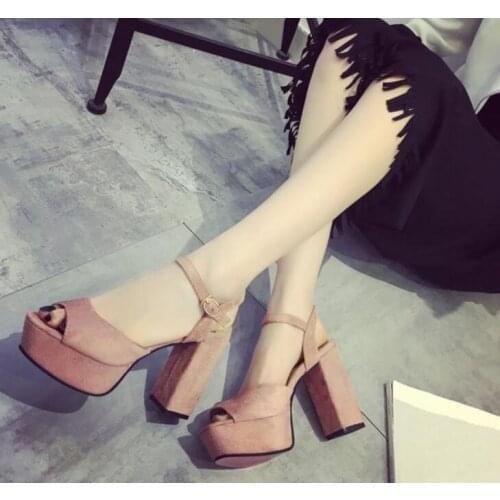 Koovan Womens Sandals 2020 New Thick Bottom Thick Female Summer Simulation Leather Platform High-heeled Buckle Women Shoes