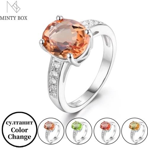 Mintybox Solid 925 Sterling Silver Rings Oval cut Gemstone 3.88 Carats Diaspore Zultanite for Women Bride Romantic Birthday
