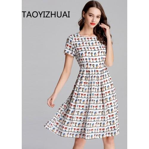 TAOYIZHUAI New Arrival Animal Print Sweet Casual Style Knee Length Short Sleeves Empire Waist Plus Size Ladys Dress 11666