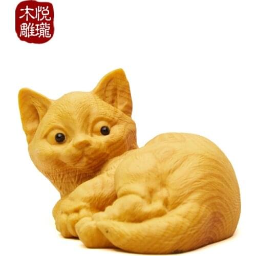 2 pieces / lot wood carving cat animal wood crafts gift Home desktop decoration office ornaments (A1003)