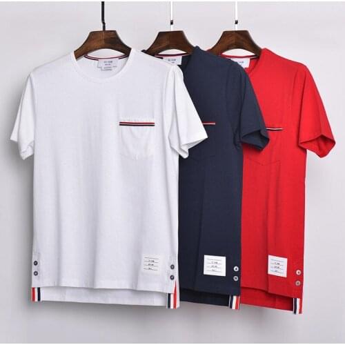 2021 Fashion TB THOM Brand T-Shirt Men Women Short Casual Clothing Solid Summer Couple O-neck Cotton Shirts