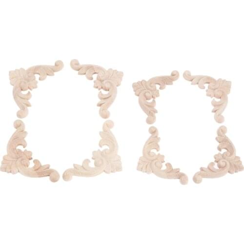 4 Pcs 7cm/8cm Home Wood Carved Corner Appliques Frame Furniture Wall Door Woodcarving Decal Decorative Wooden Figurines Crafts