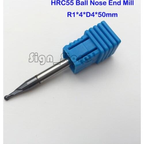 5pc radius=1mm 2 Flutes hrc55 R1*4*D3*50 solid carbide Ball nose End Mill CNC router bits tools Milling cutter