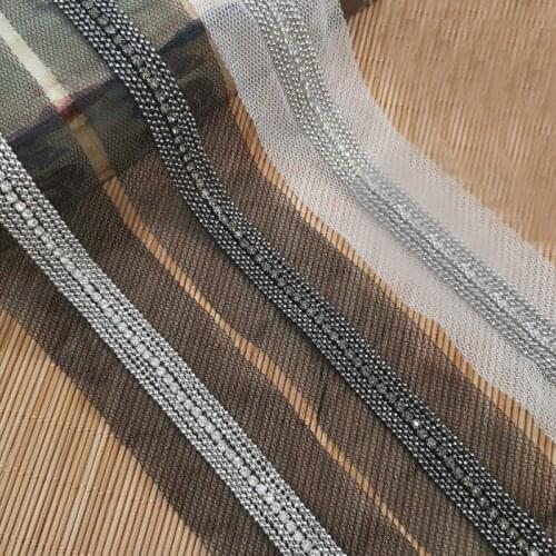5yards Rhinestone Beaded Chain Lace Black White Mesh Fabric DIY Craft Sewing Accessories Clothing Decoration Tassel Fringe Trim