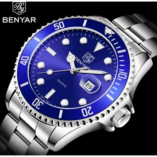 BENYAR2021 Sport Chronograph Fashion Watch Mens Mesh Rubber Ring Waterproof Luxury Brand Quartz Watch