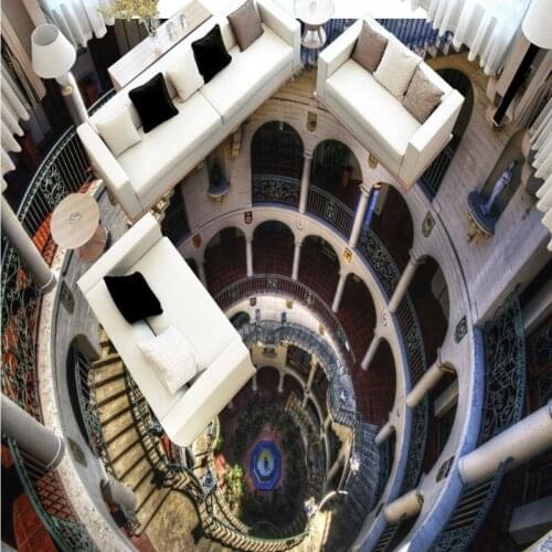 Free Shipping 3D stereo ancient building flooring wallpaper street shopping mall self-adhesive floor wallpaper mural