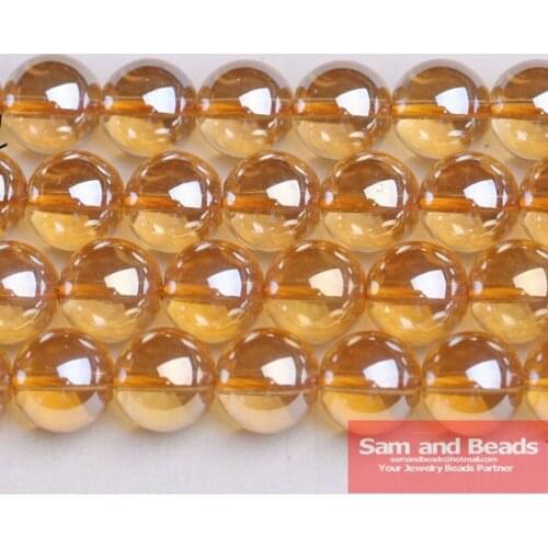 Free Shipping Natural Stone Smooth Smooth Champagne Plated Clear Quartz Loose Beads 16" Strand 4 6 8 10 12 MM Pick Size CQB02