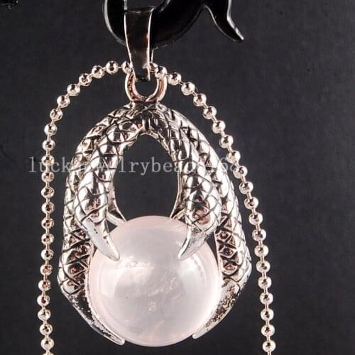 Free Shipping Women Fashion Jewelry Beautiful Pink Crystal Dragon Claw Ball Round Pendant Bead with Chain C3853
