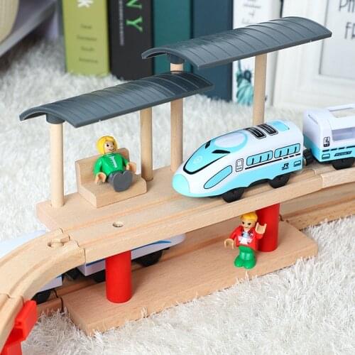 DIY Wood Double Platform Compatible Wooden Train Tracks Rail Train Tracks Major Brand Toys Accessories Toys for Children