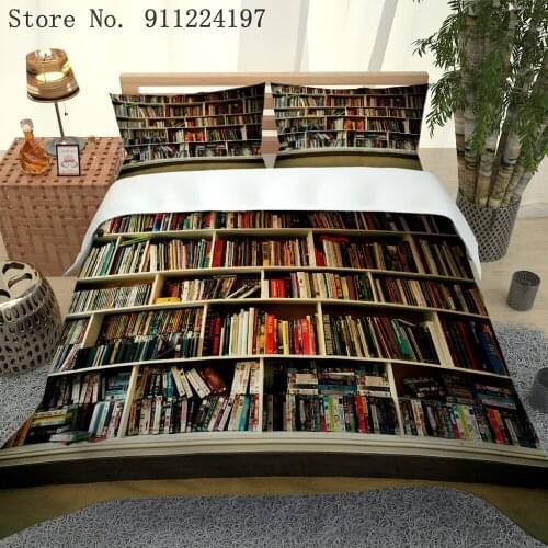 Home Textile Books Duvet Cover Comforter Bedding Set 3D Bookcase Printed Quilt Cover Single Double Queen King Size For Adults